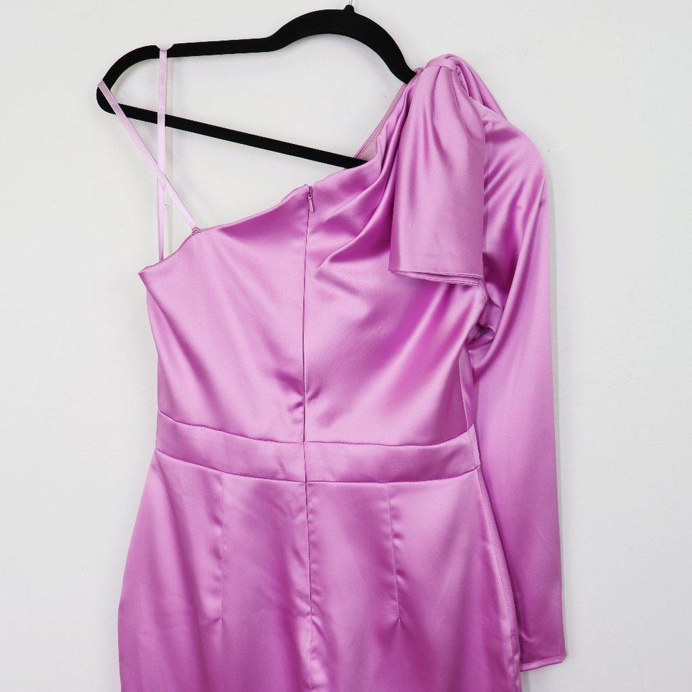 NWT Ienna for Mac Duggal 26500 One Shoulder Long Sleeve Satin Mini Dress Orchid - Picture 8 of 8